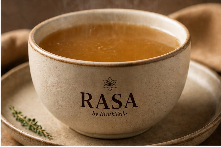 RASA bone broth in a ceramic cup